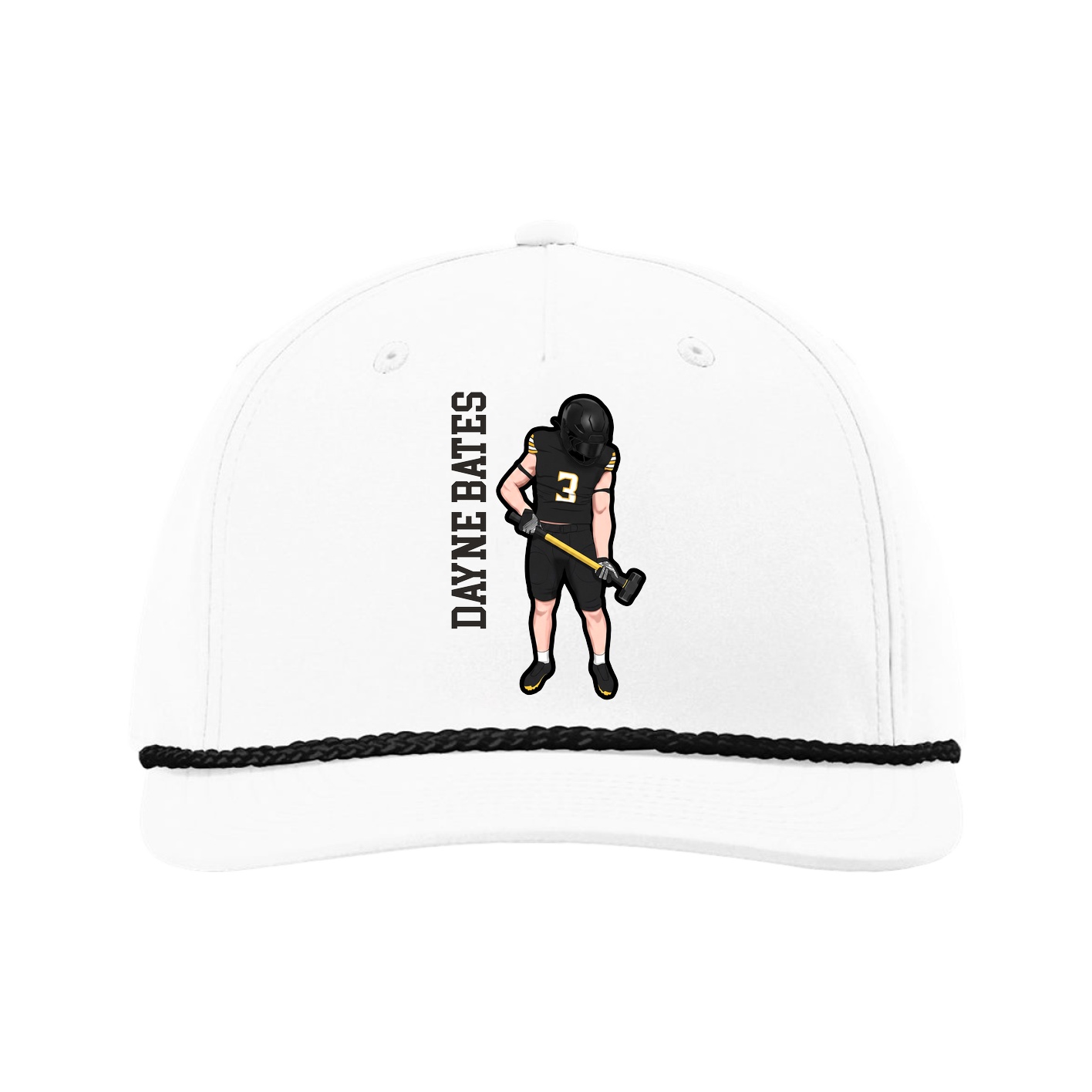 Five-Panel Classic Rope Cap — Name Vertical in White
