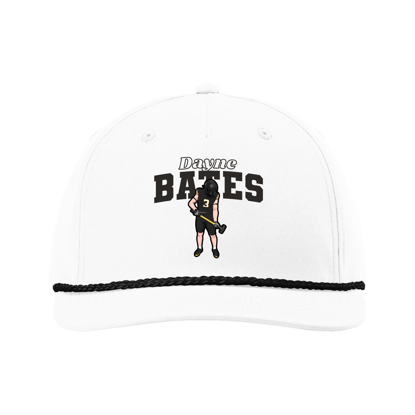 Five-Panel Classic Rope Cap — Name Arch in White