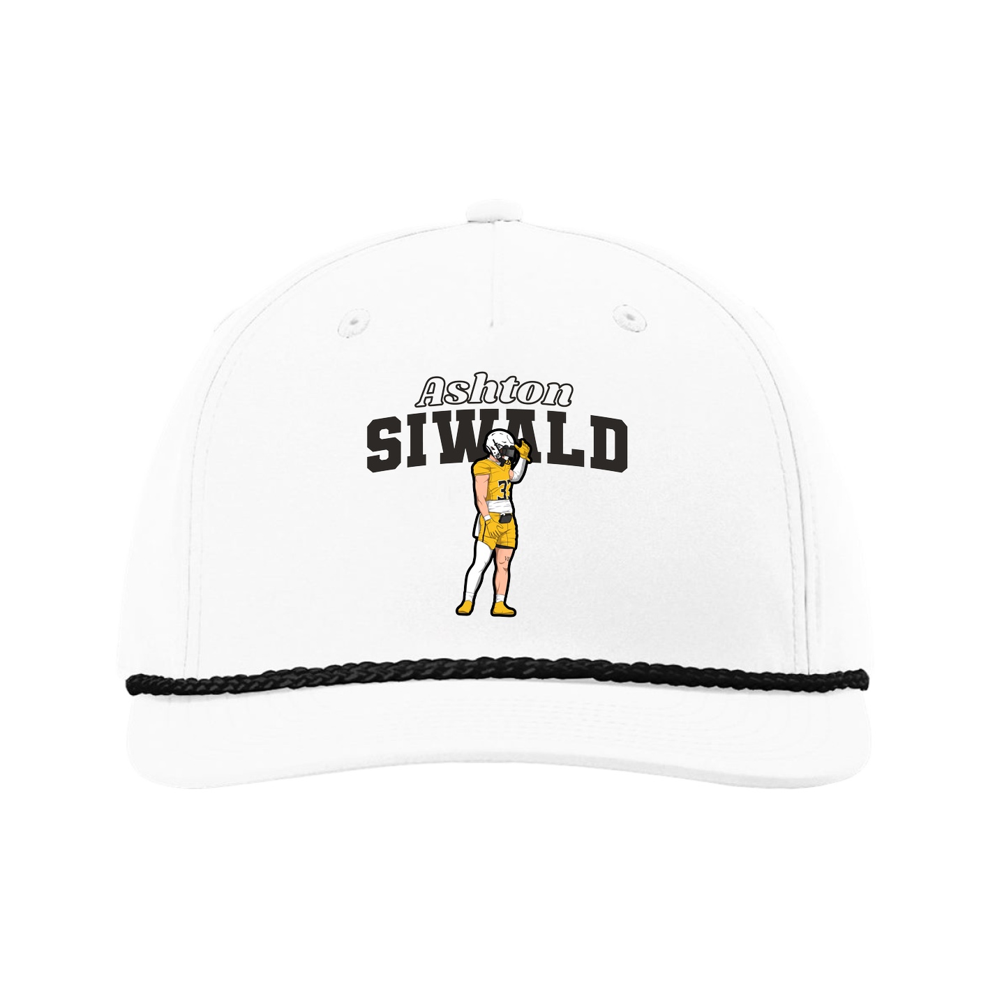 Five-Panel Classic Rope Cap — Name Arch in White