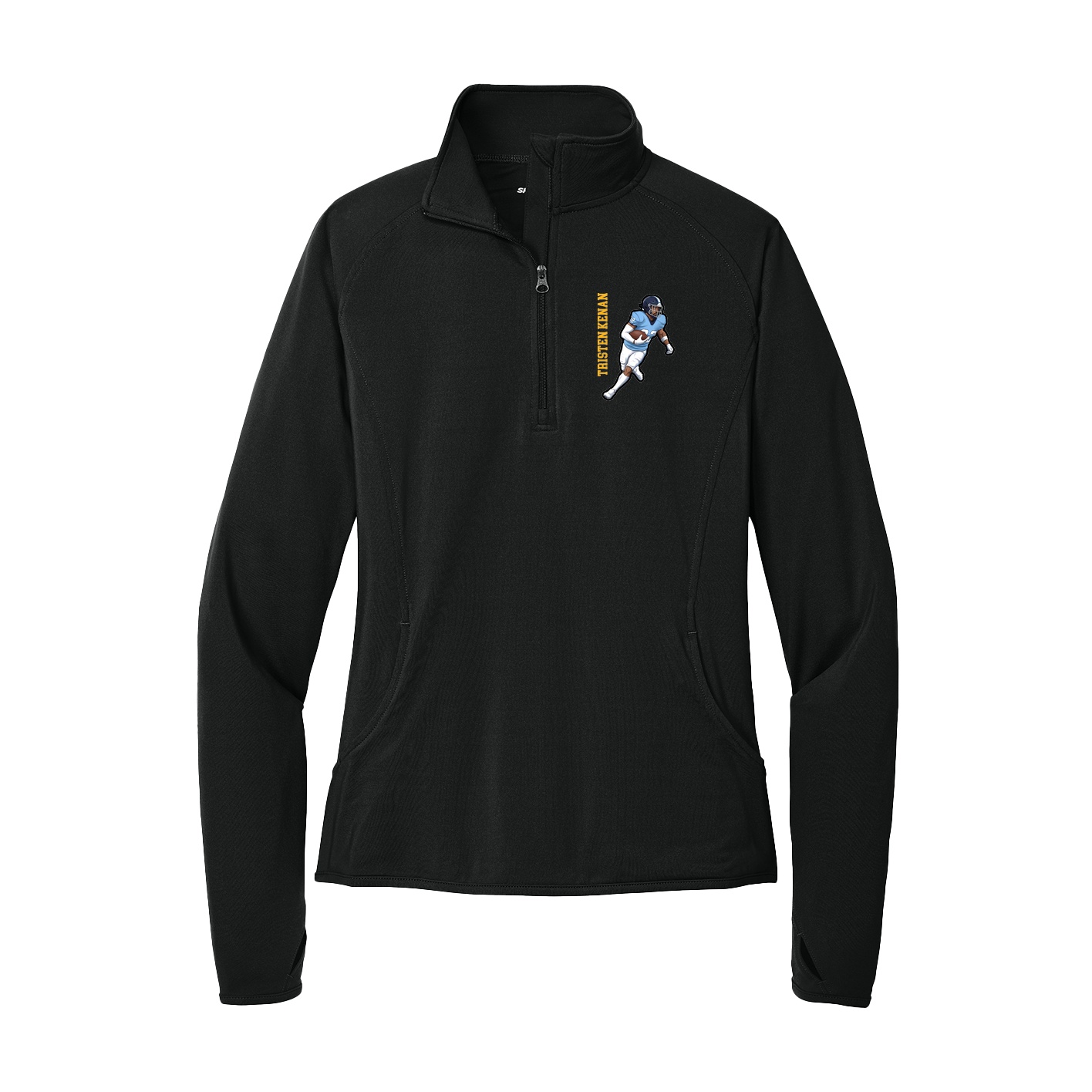 Women's Q-Zip Pullover — Name Vertical in Black