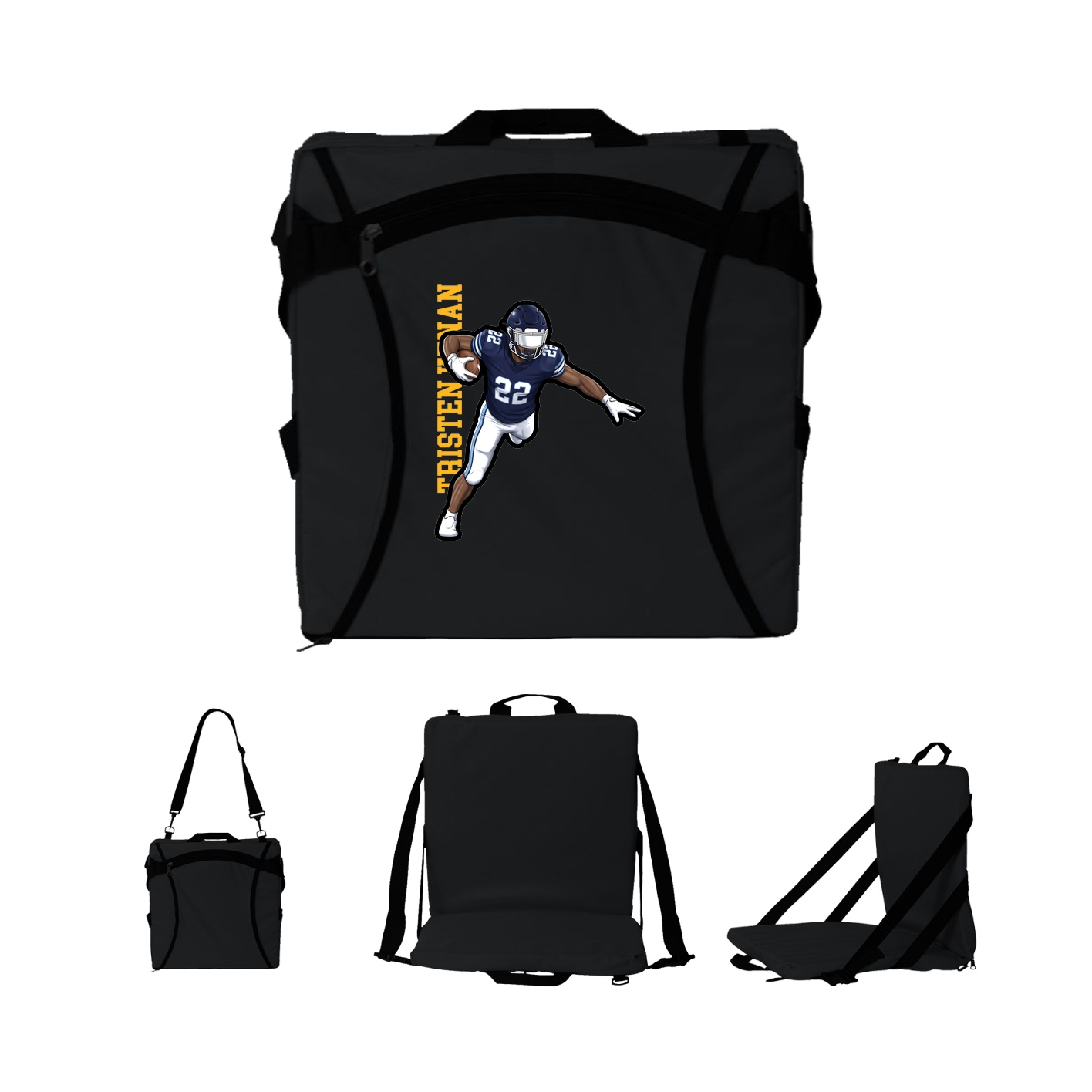 Folding Stadium Seat — Name Vertical in Black
