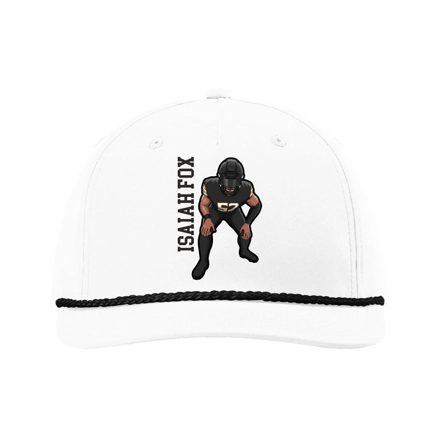 Five-Panel Classic Rope Cap — Name Vertical in White