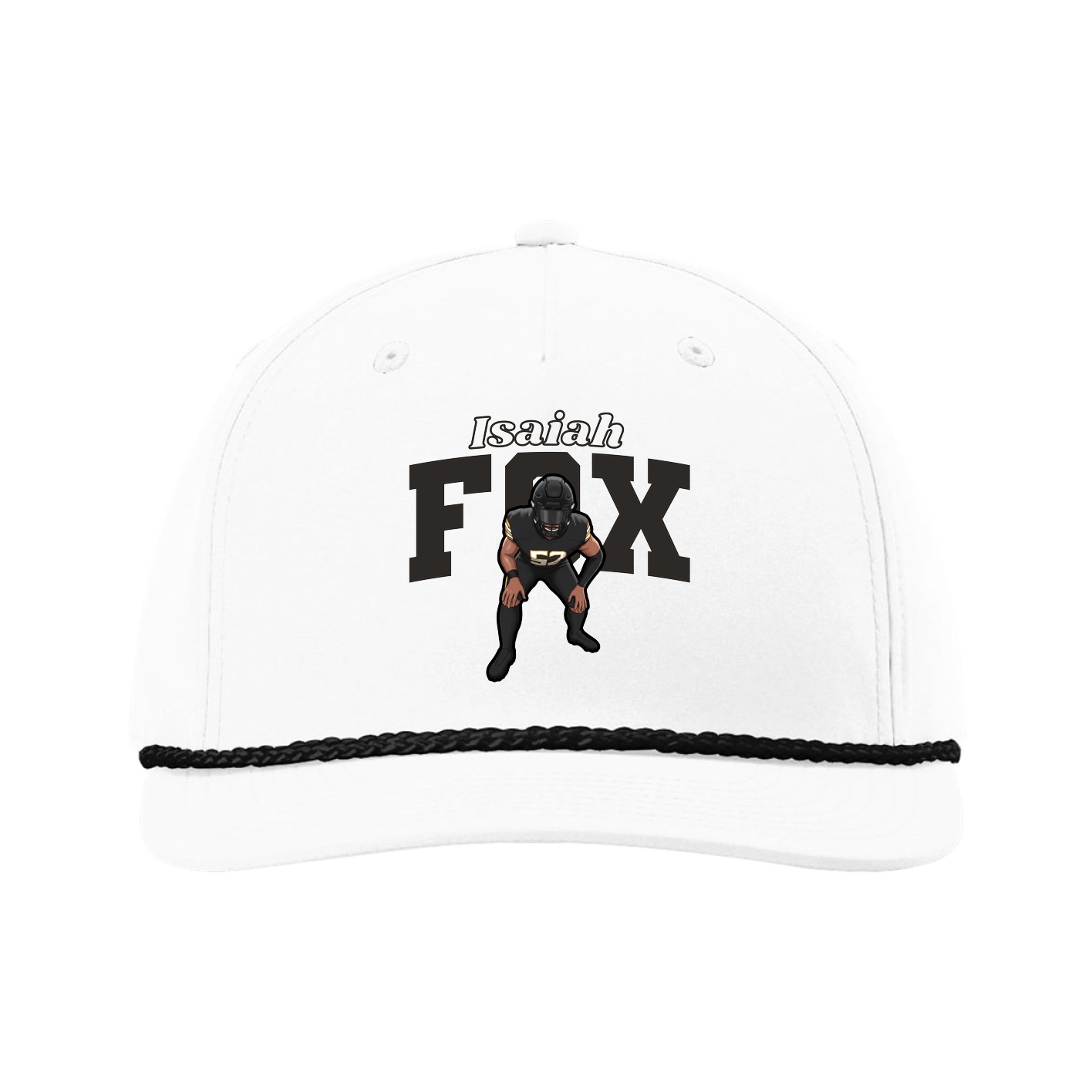 Five-Panel Classic Rope Cap — Name Arch in White