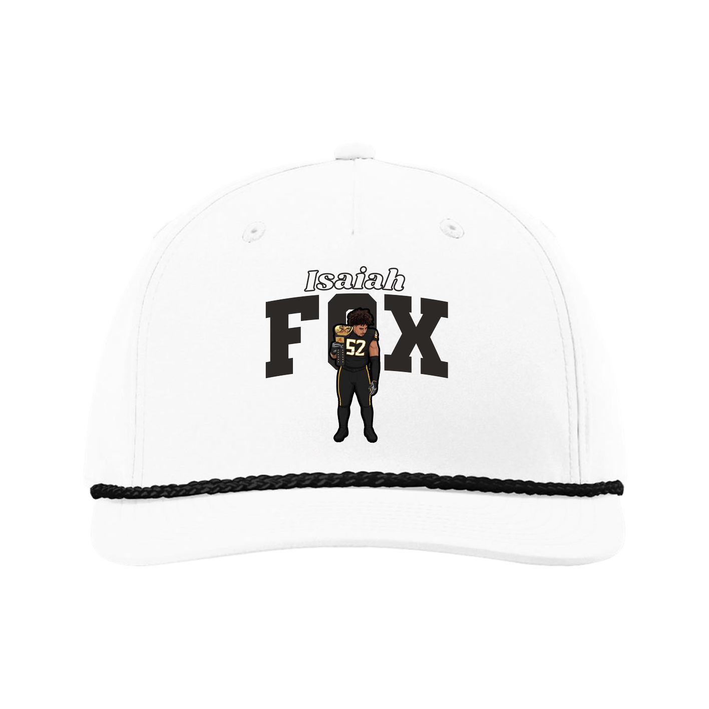 Five-Panel Classic Rope Cap — Name Arch in White