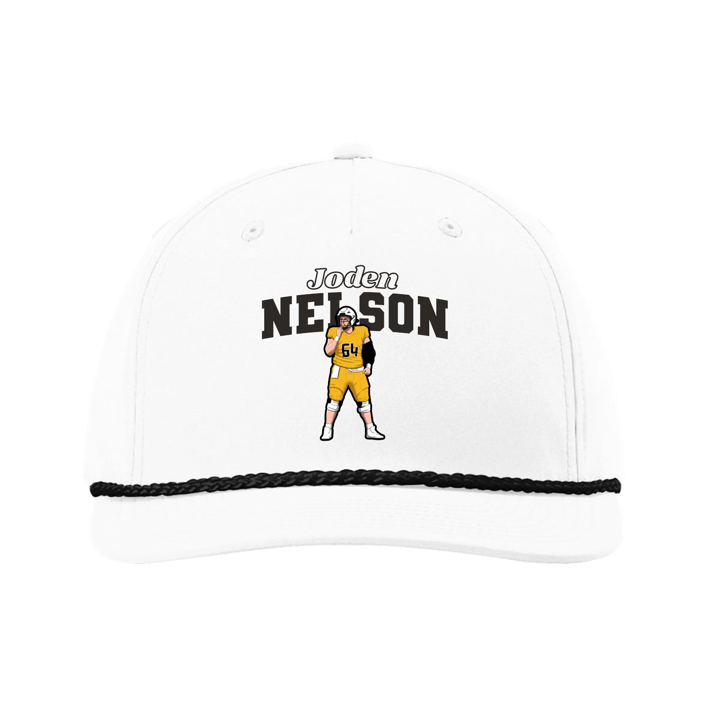 Five-Panel Classic Rope Cap — Name Arch in White