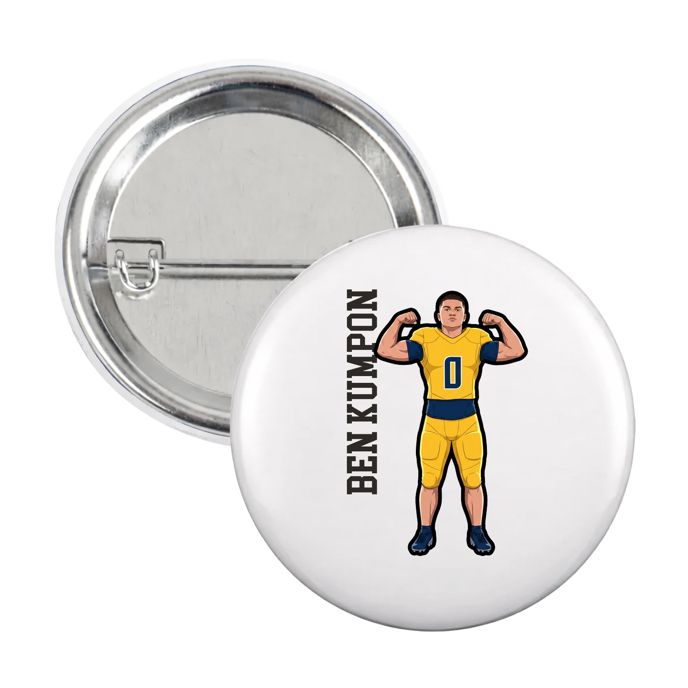 Game Day Button — Name Vertical in White