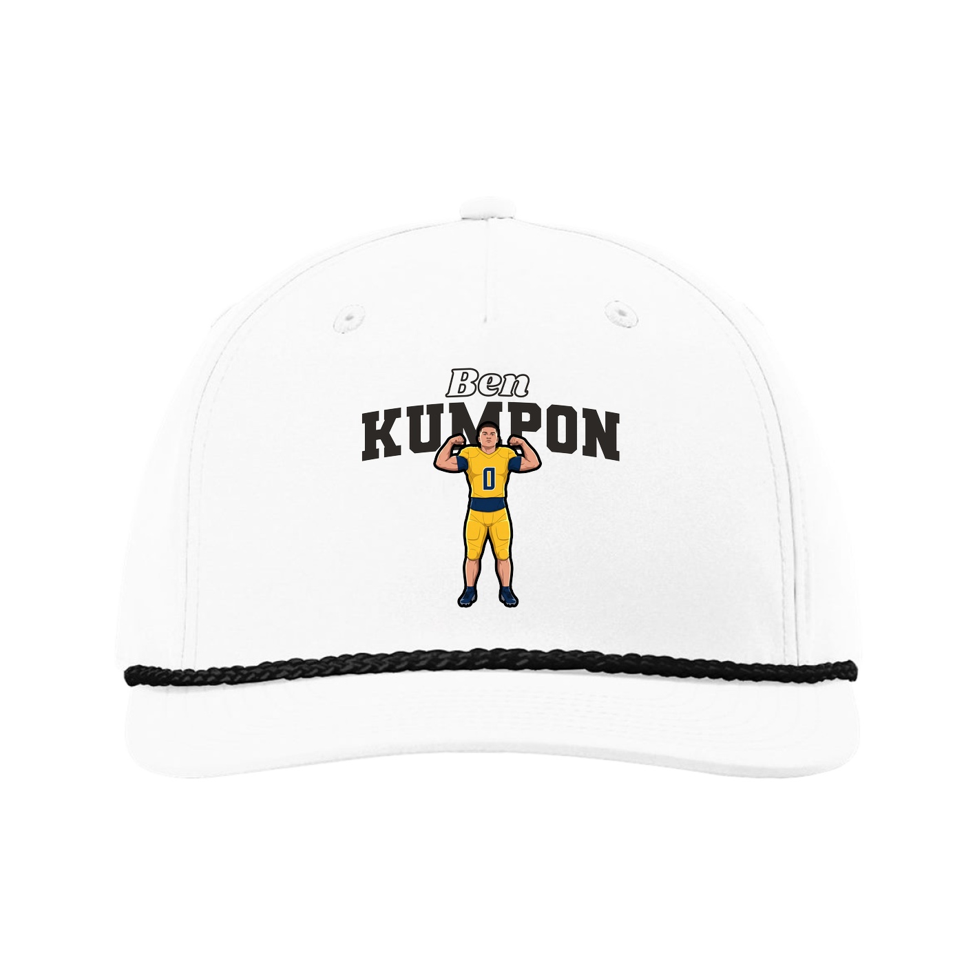 Five-Panel Classic Rope Cap — Name Arch in White