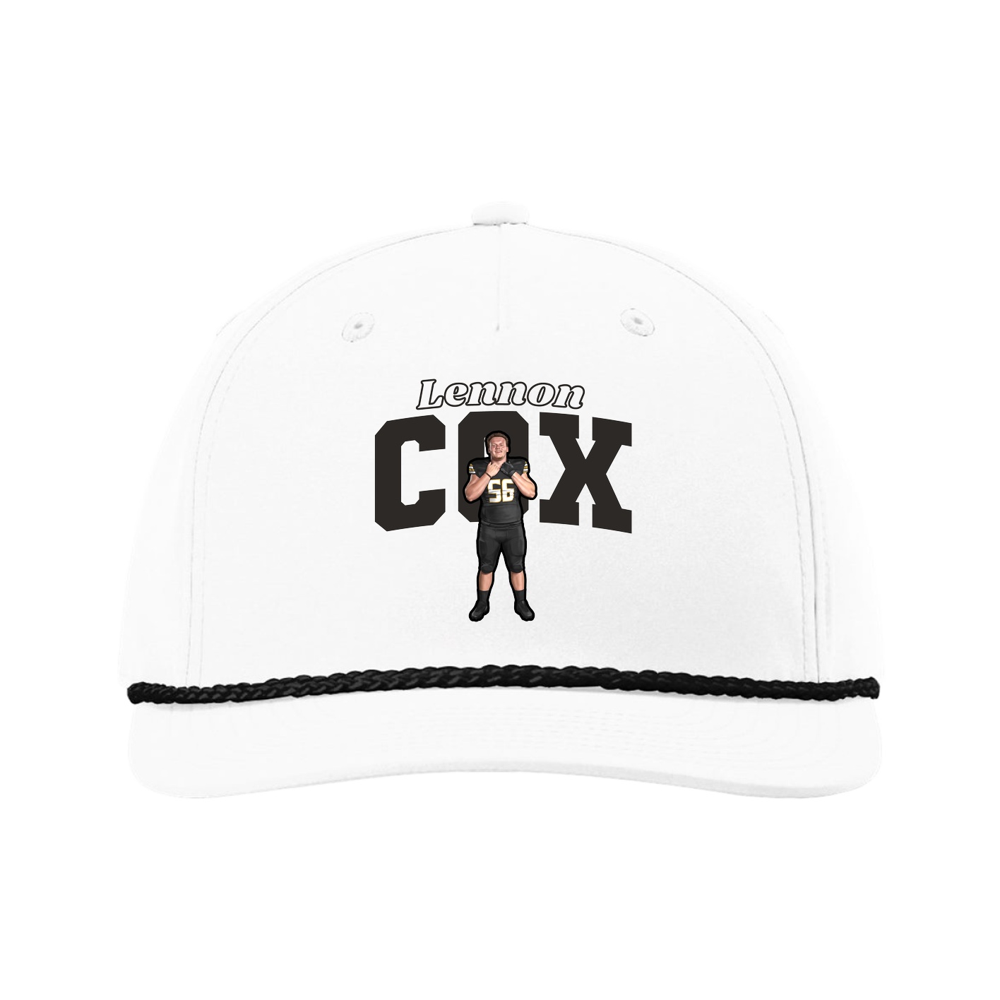Five-Panel Classic Rope Cap — Name Arch in White