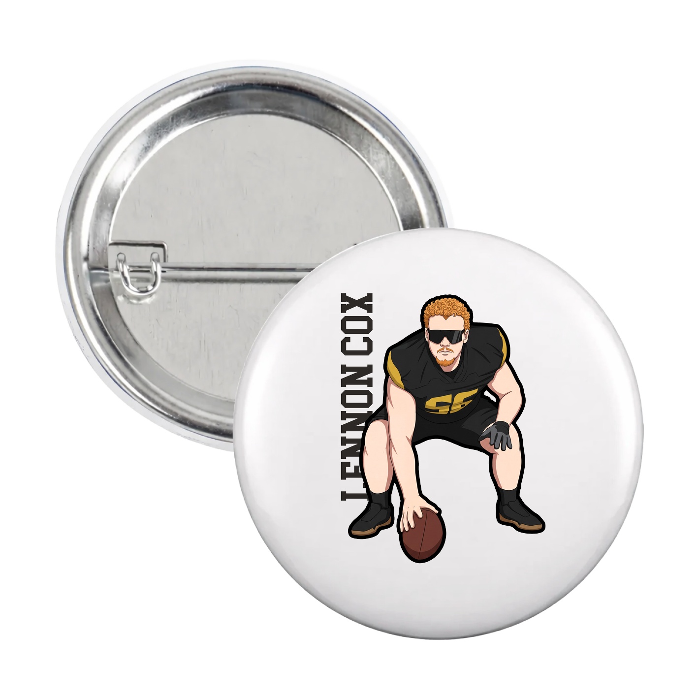 Game Day Button — Name Vertical in White