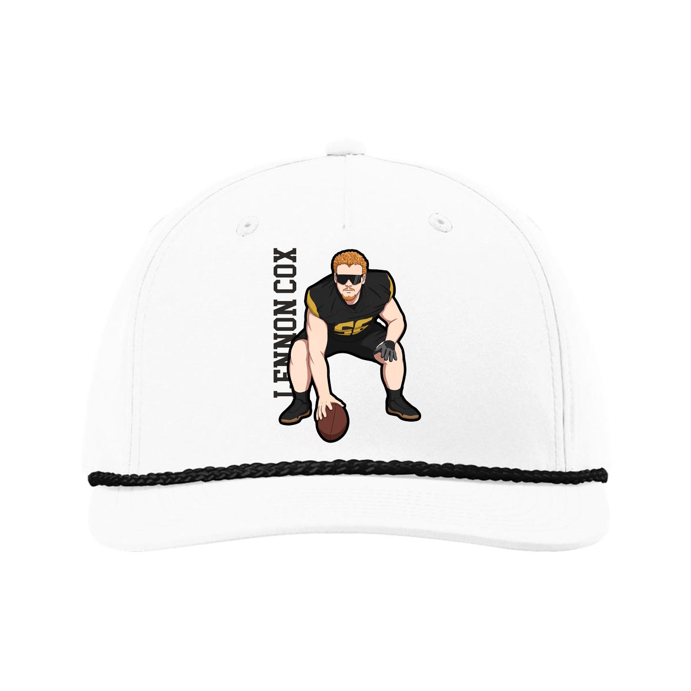 Five-Panel Classic Rope Cap — Name Vertical in White