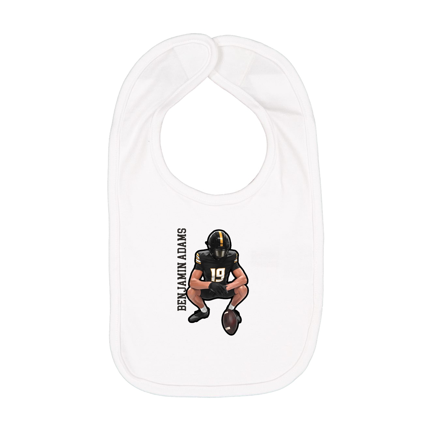 Infant Bib — Name Vertical in White