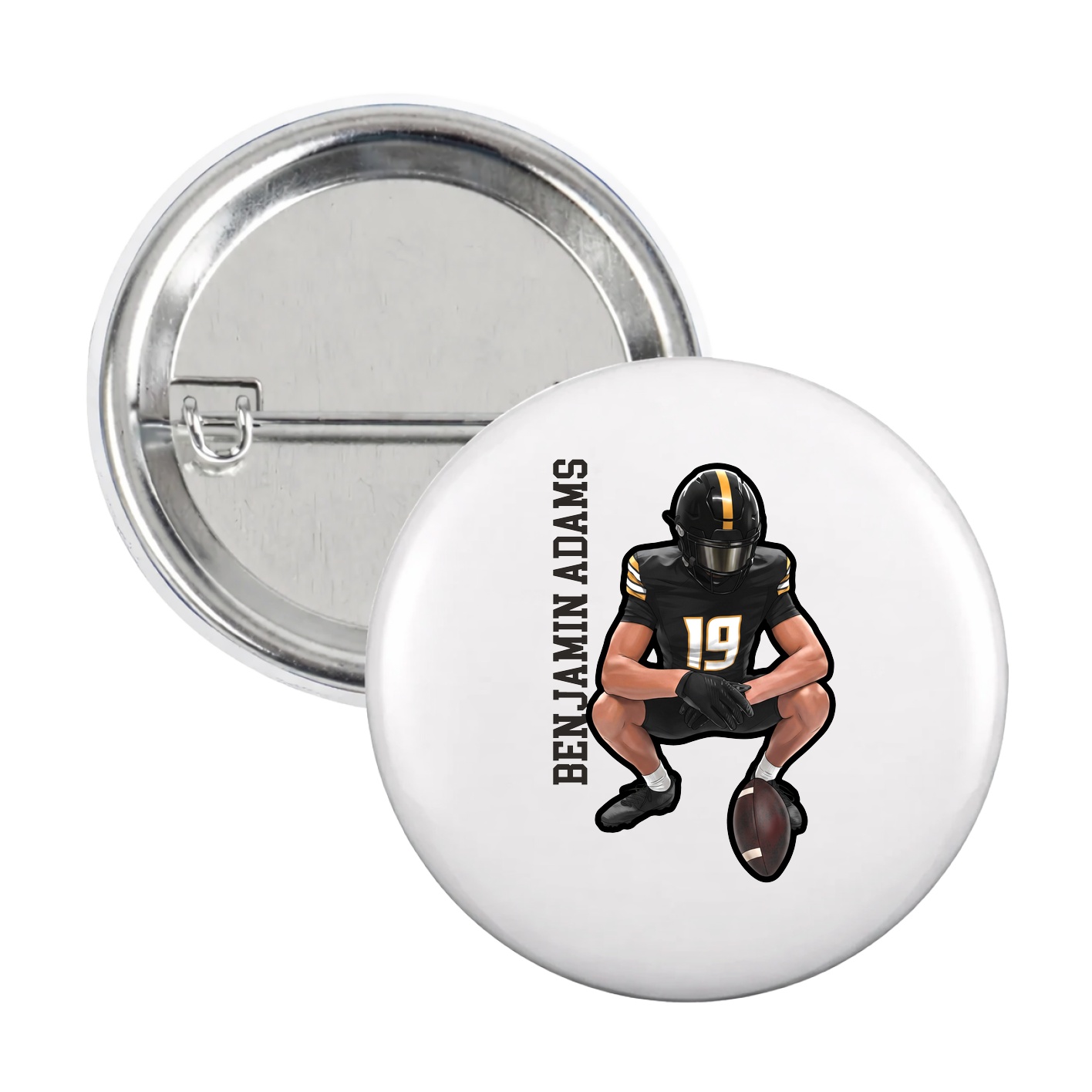 Game Day Button — Name Vertical in White