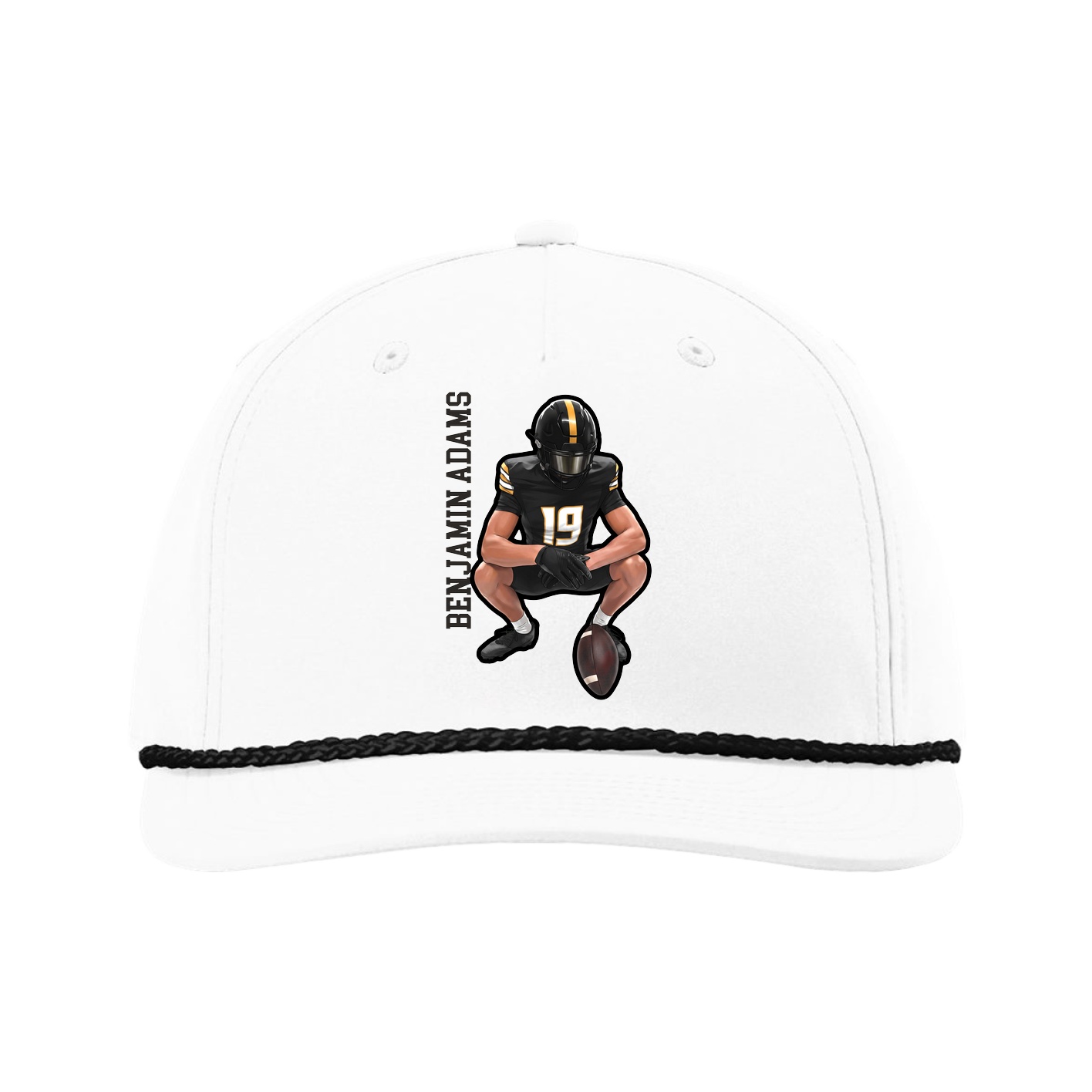 Five-Panel Classic Rope Cap — Name Vertical in White