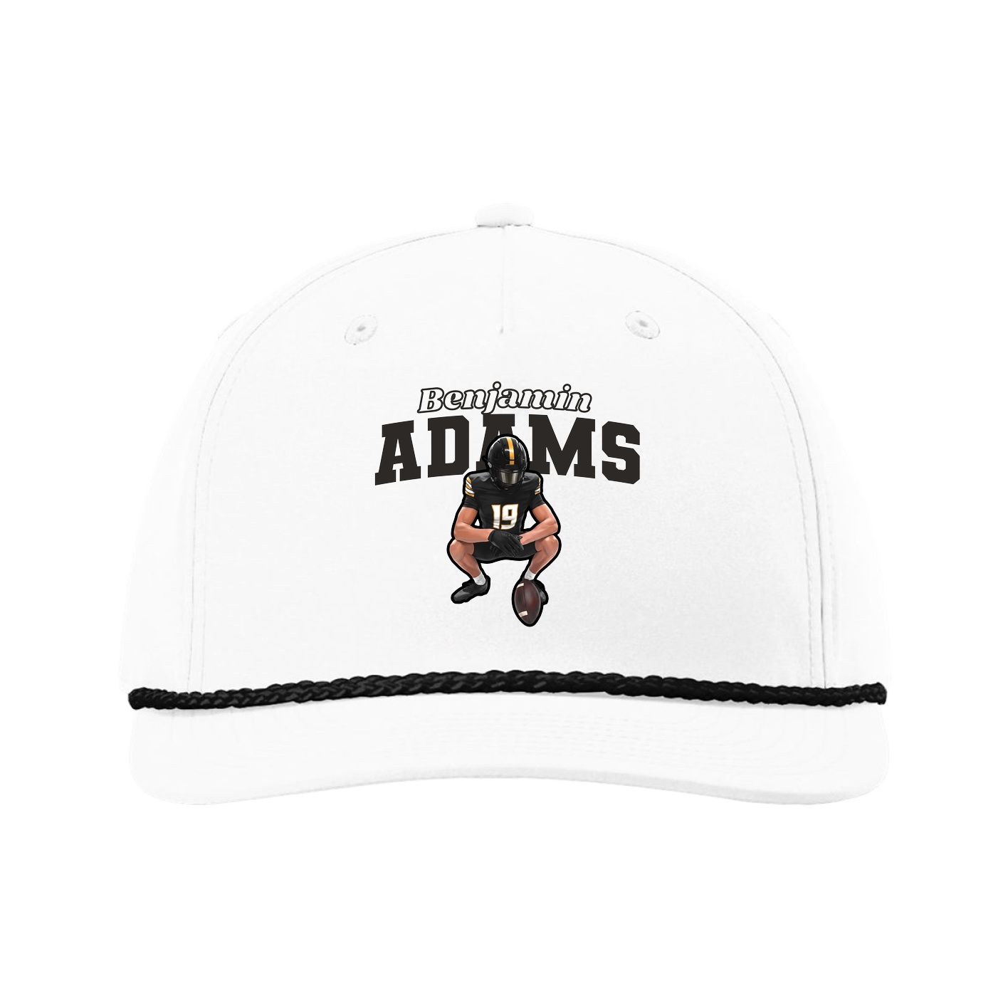 Five-Panel Classic Rope Cap — Name Arch in White