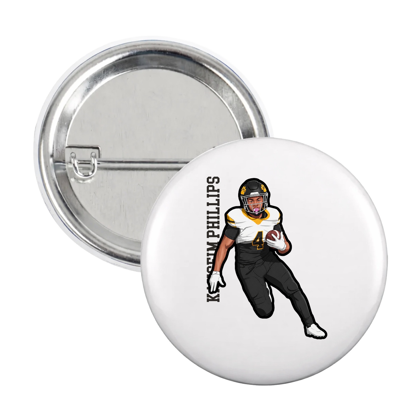 Game Day Button — Name Vertical in White