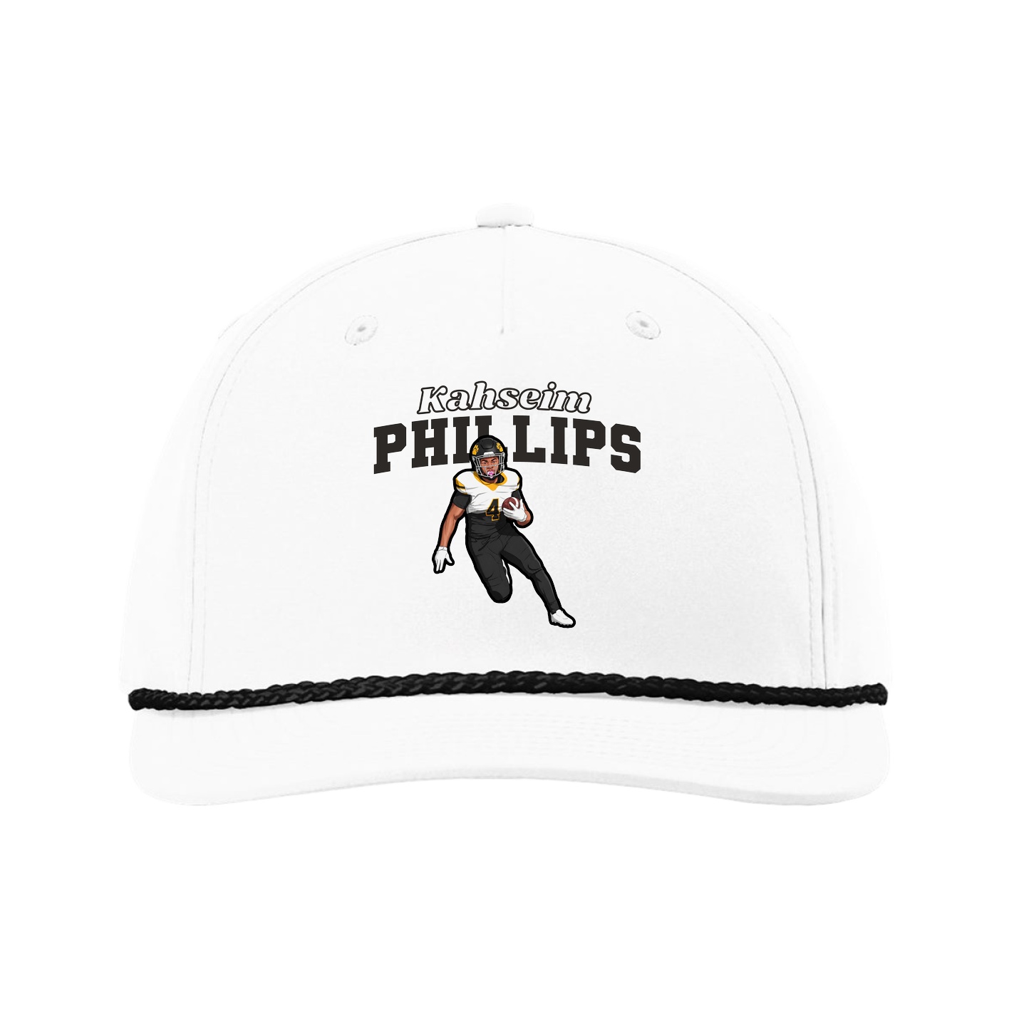 Five-Panel Classic Rope Cap — Name Arch in White