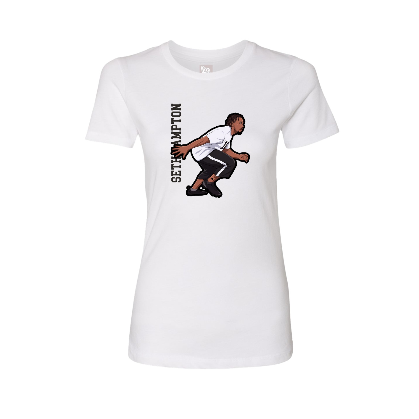 Fitted Women's Tee — Name Vertical in White