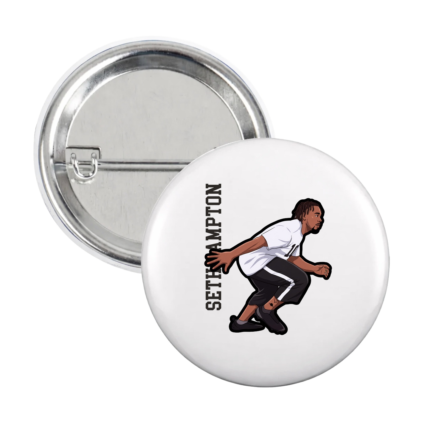 Game Day Button — Name Vertical in White