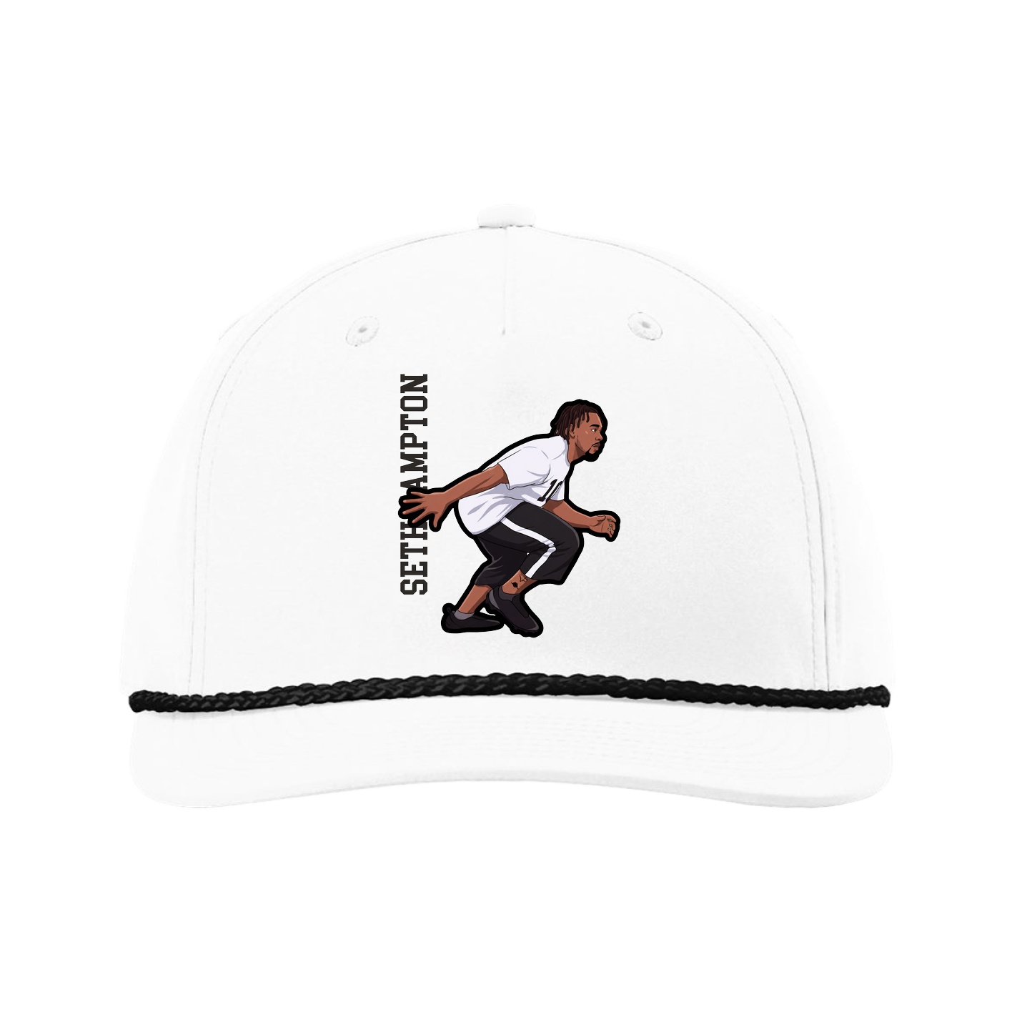 Five-Panel Classic Rope Cap — Name Vertical in White