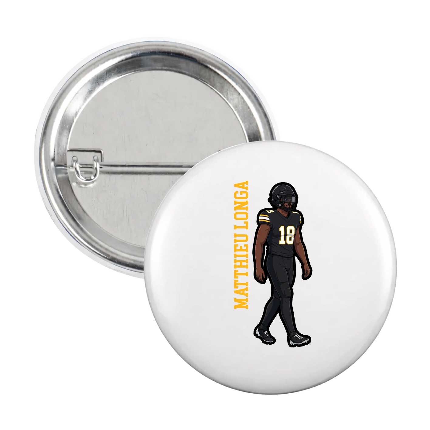 Game Day Button — Name Vertical in White
