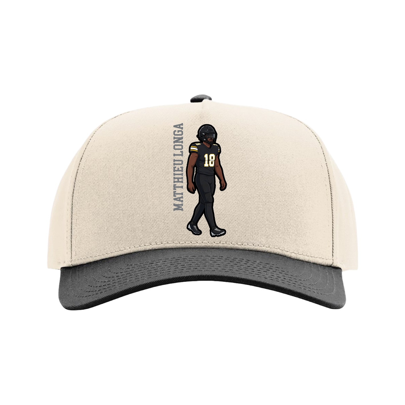 Full Fabric Five-Panel Champ Cap — Name Vertical in Cream/Black
