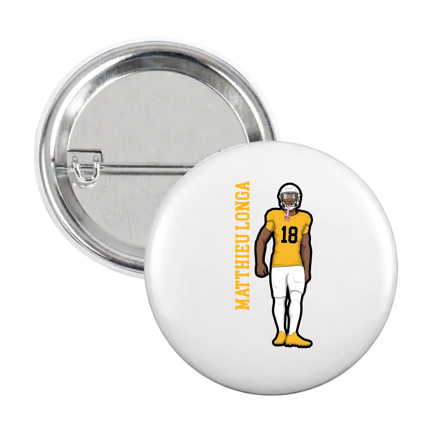 Game Day Button — Name Vertical in White