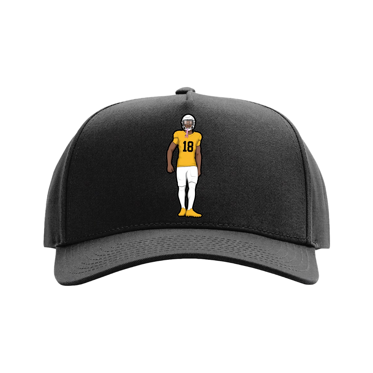 Full Fabric Five-Panel Champ Cap — Name Vertical in Black