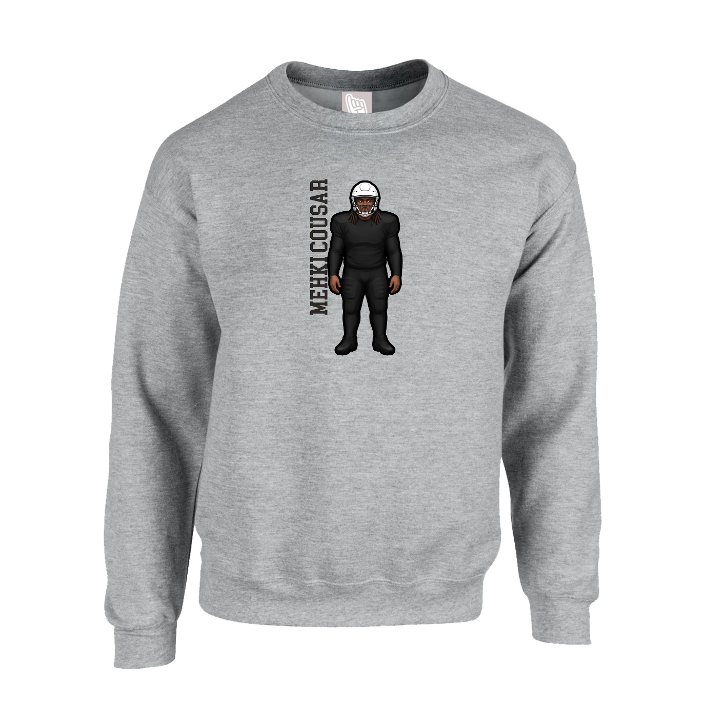 Fleece Crew — Name Vertical in Grey