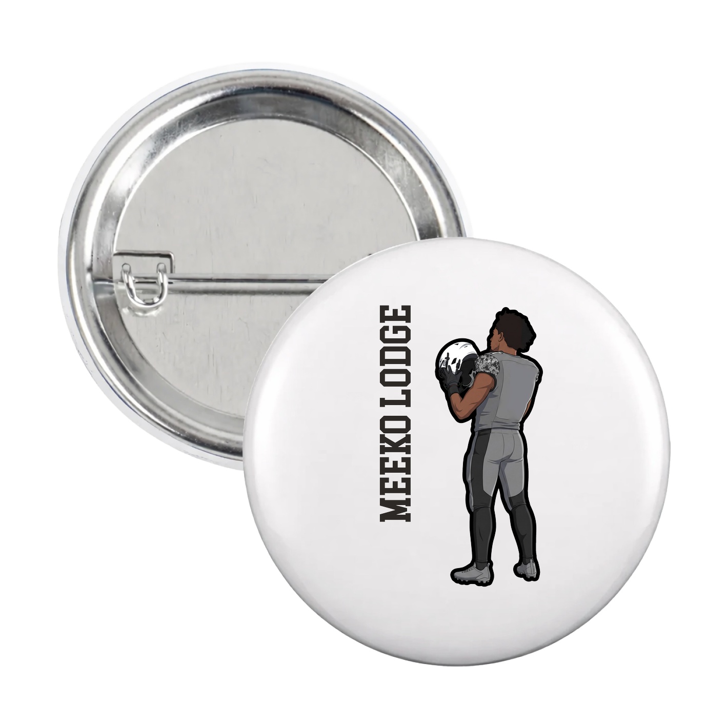 Game Day Button — Name Vertical in White