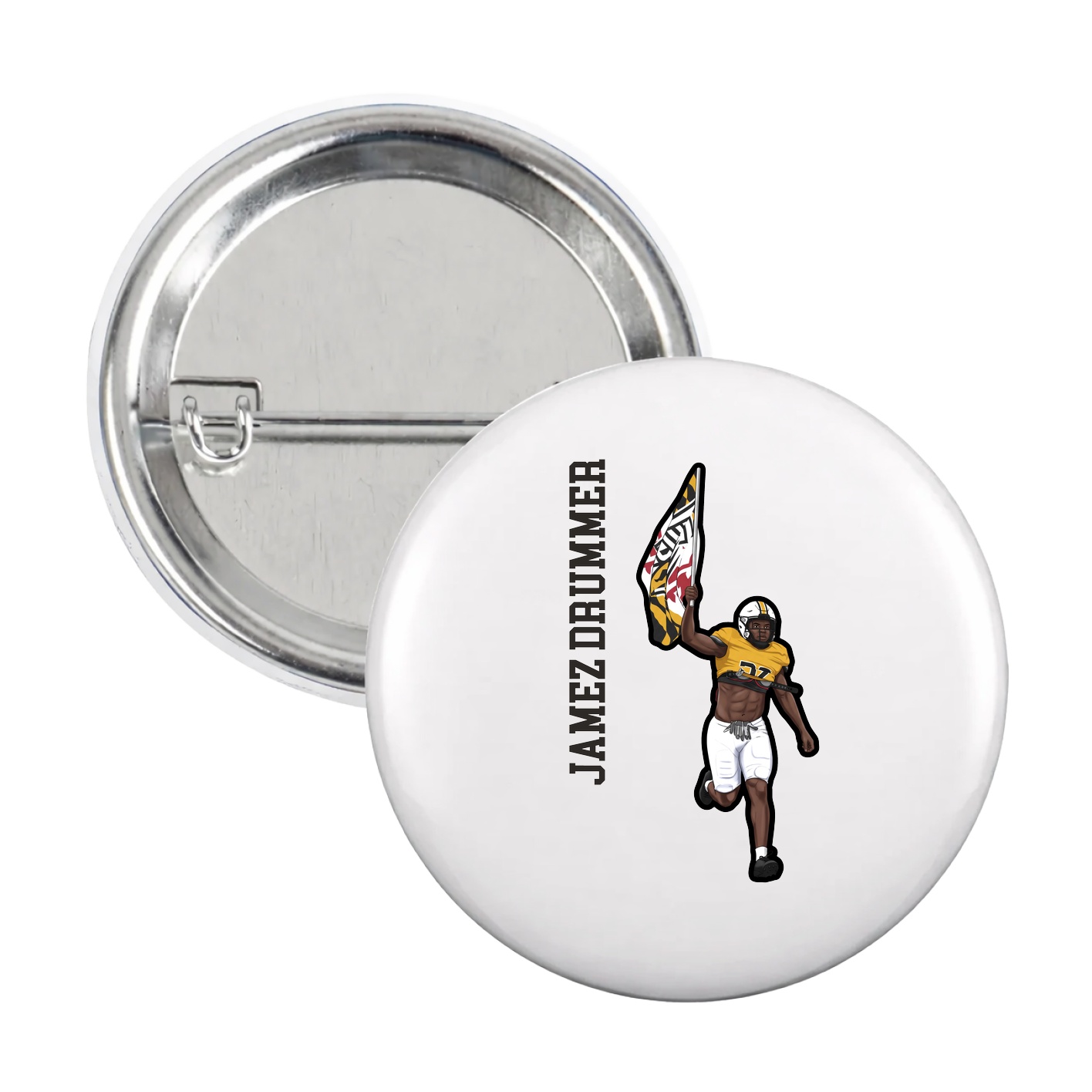 Game Day Button — Name Vertical in White