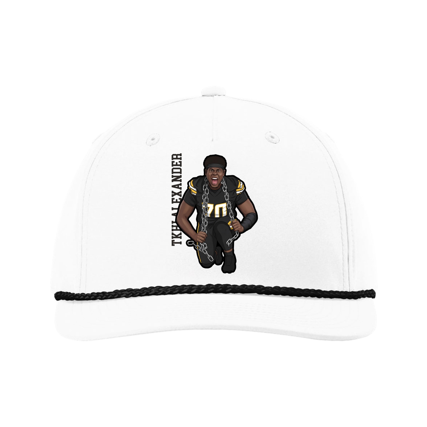 Five-Panel Classic Rope Cap — Name Vertical in White