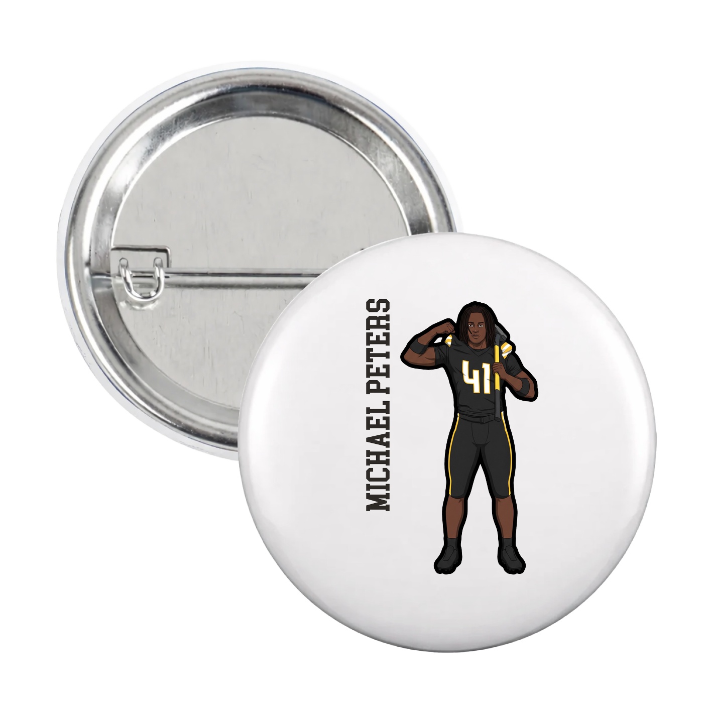 Game Day Button — Name Vertical in White