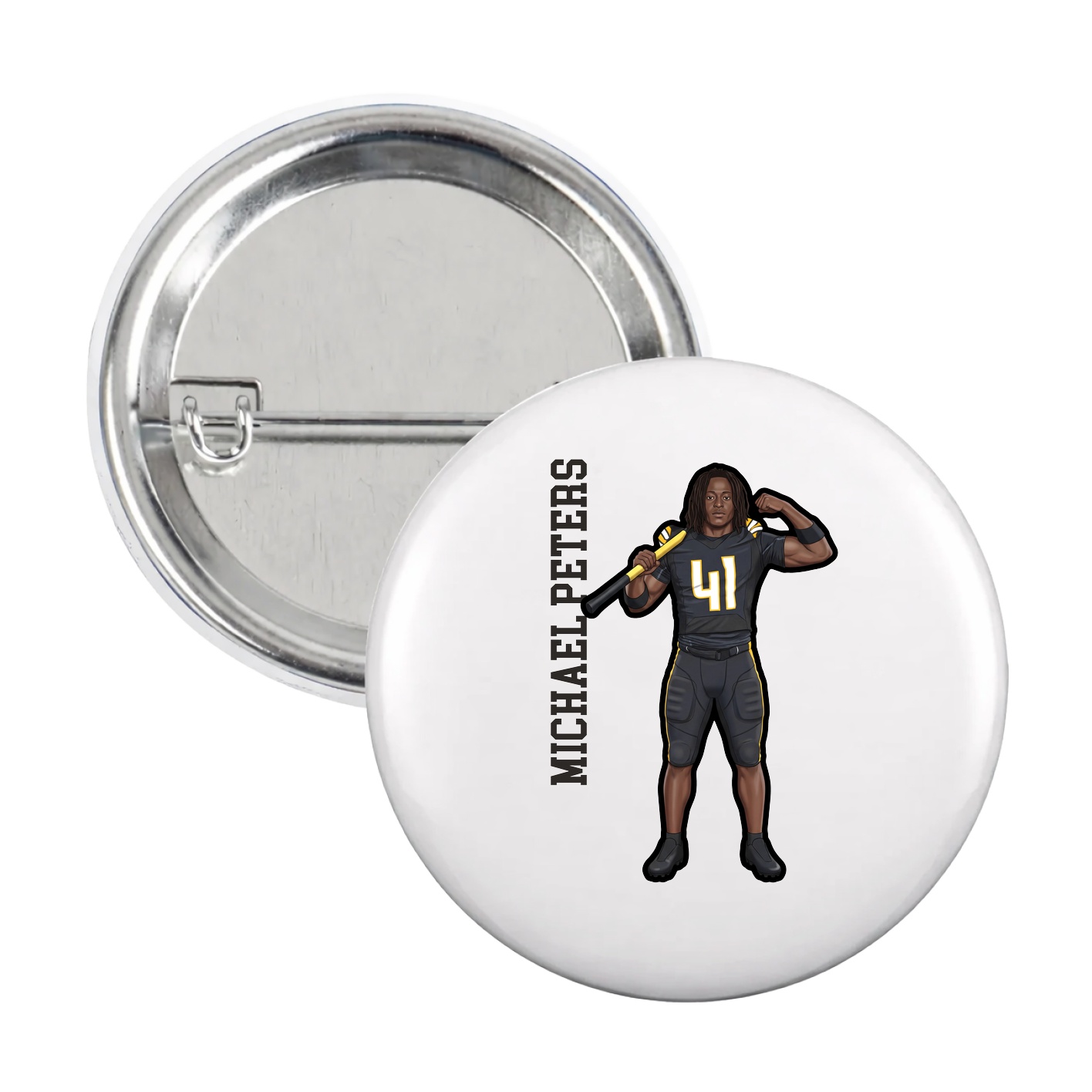 Game Day Button — Name Vertical in White