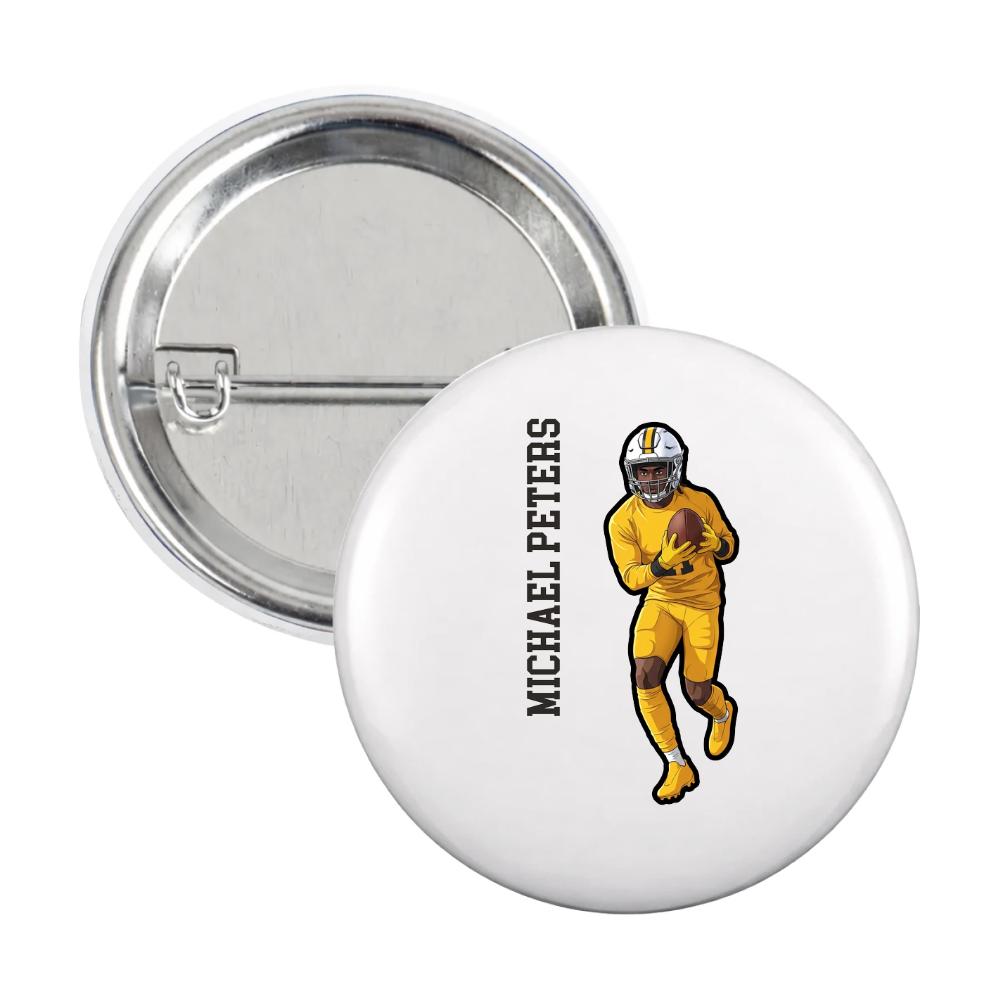 Game Day Button — Name Vertical in White
