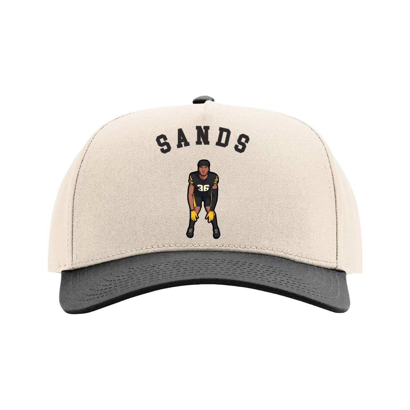 Full Fabric Five-Panel Champ Cap — Shirsey Arch in Cream/Black