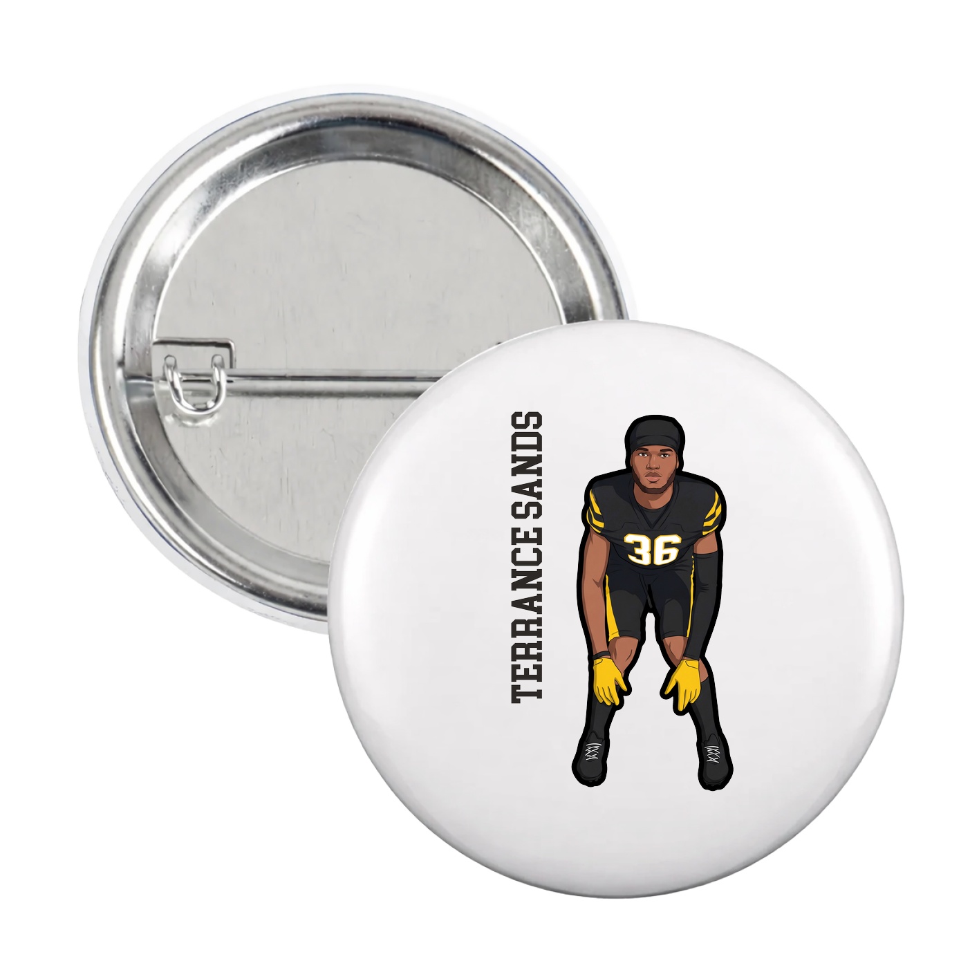 Game Day Button — Name Vertical in White