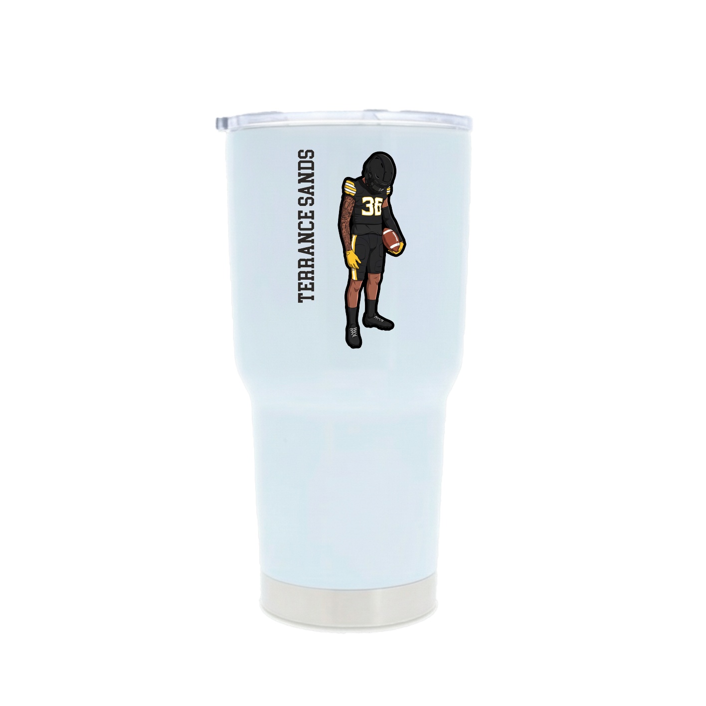 30oz Stainless Steel Tumbler — Name Vertical in White