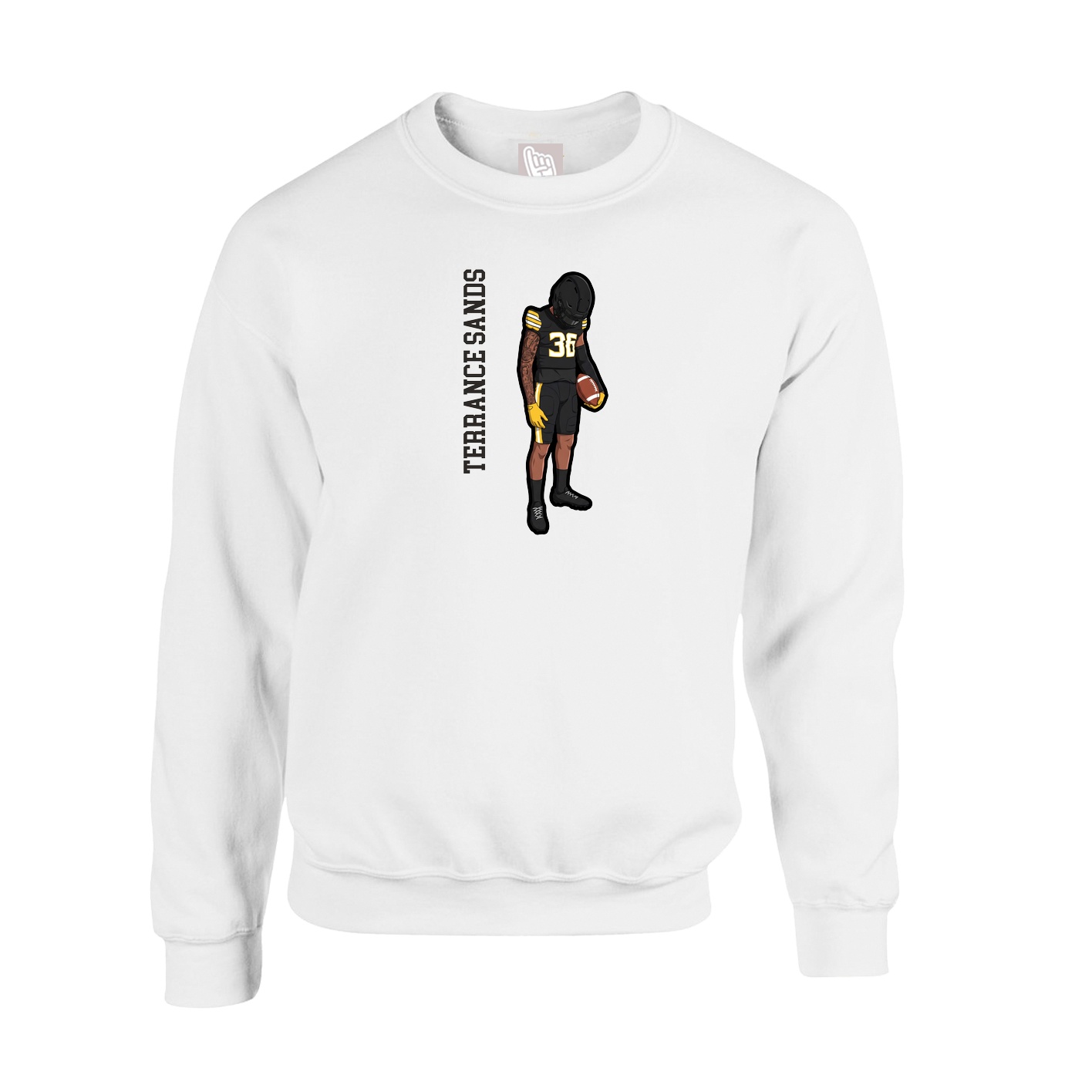 Fleece Crew — Name Vertical in White