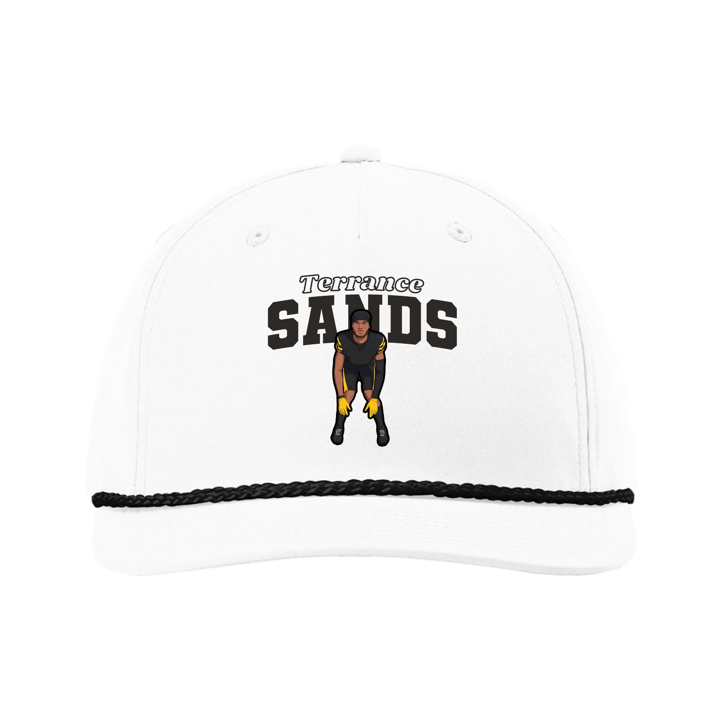 Five-Panel Classic Rope Cap — Name Arch in White