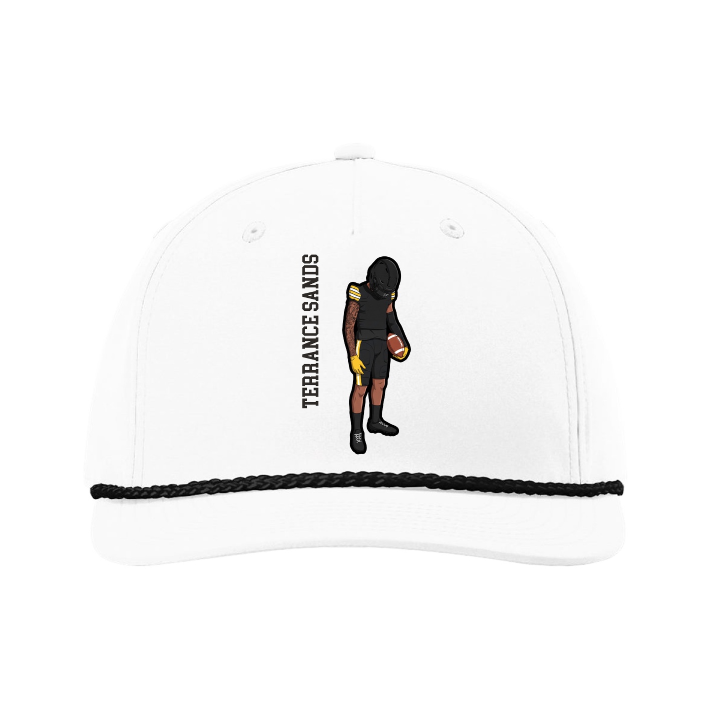 Five-Panel Classic Rope Cap — Name Vertical in White