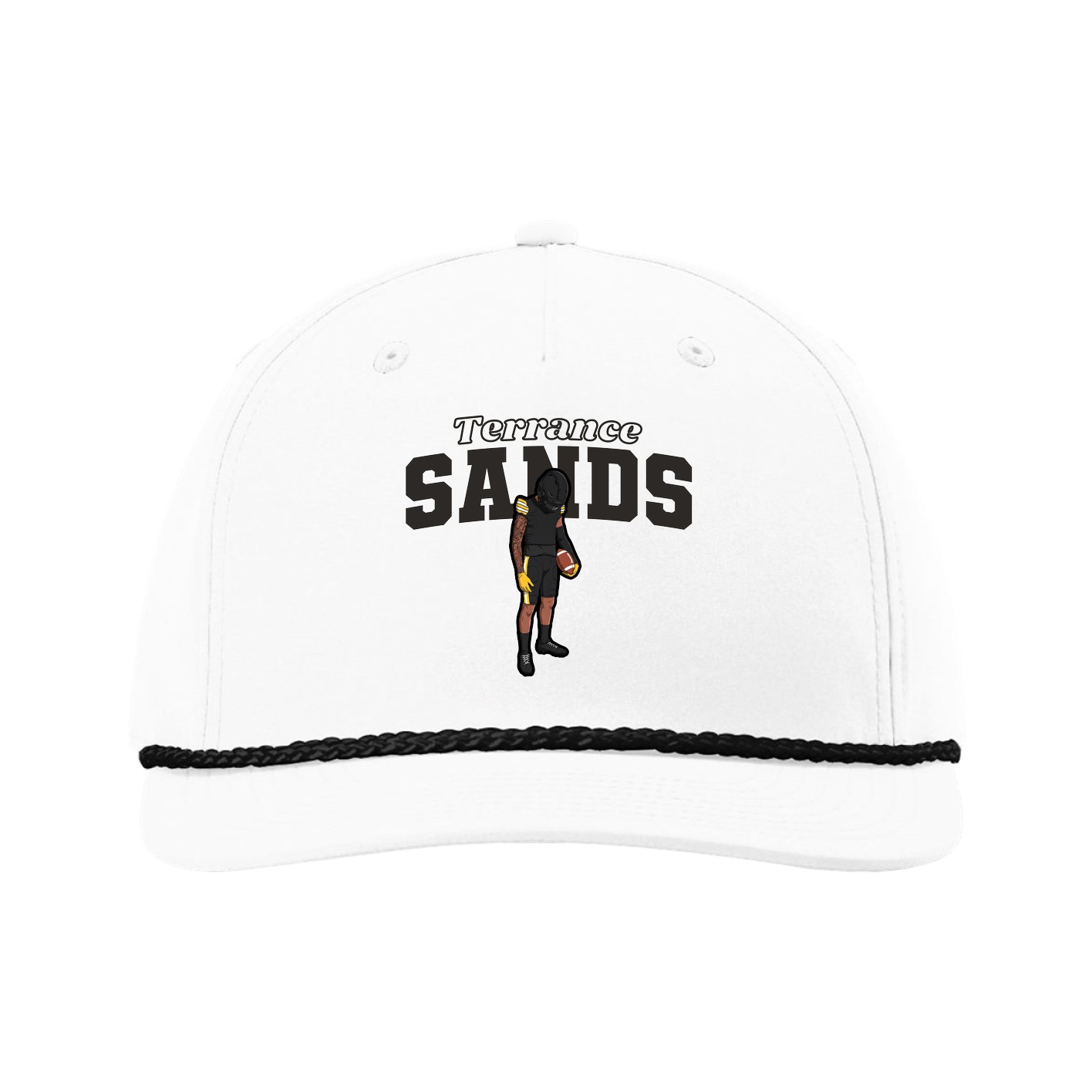 Five-Panel Classic Rope Cap — Name Arch in White