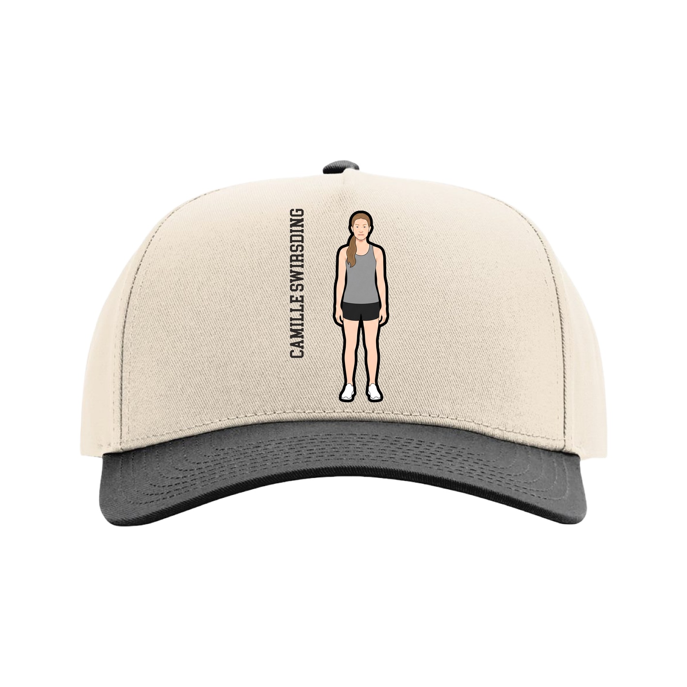 Full Fabric Five-Panel Champ Cap — Name Vertical in Cream/Black