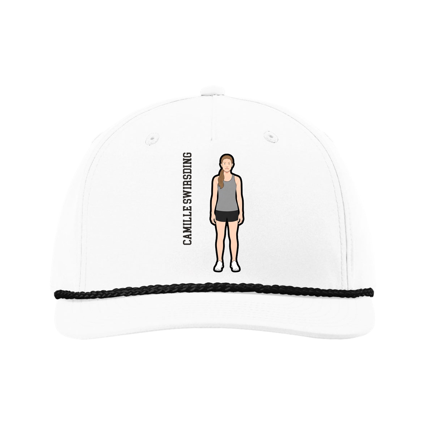 Five-Panel Classic Rope Cap — Name Vertical in White
