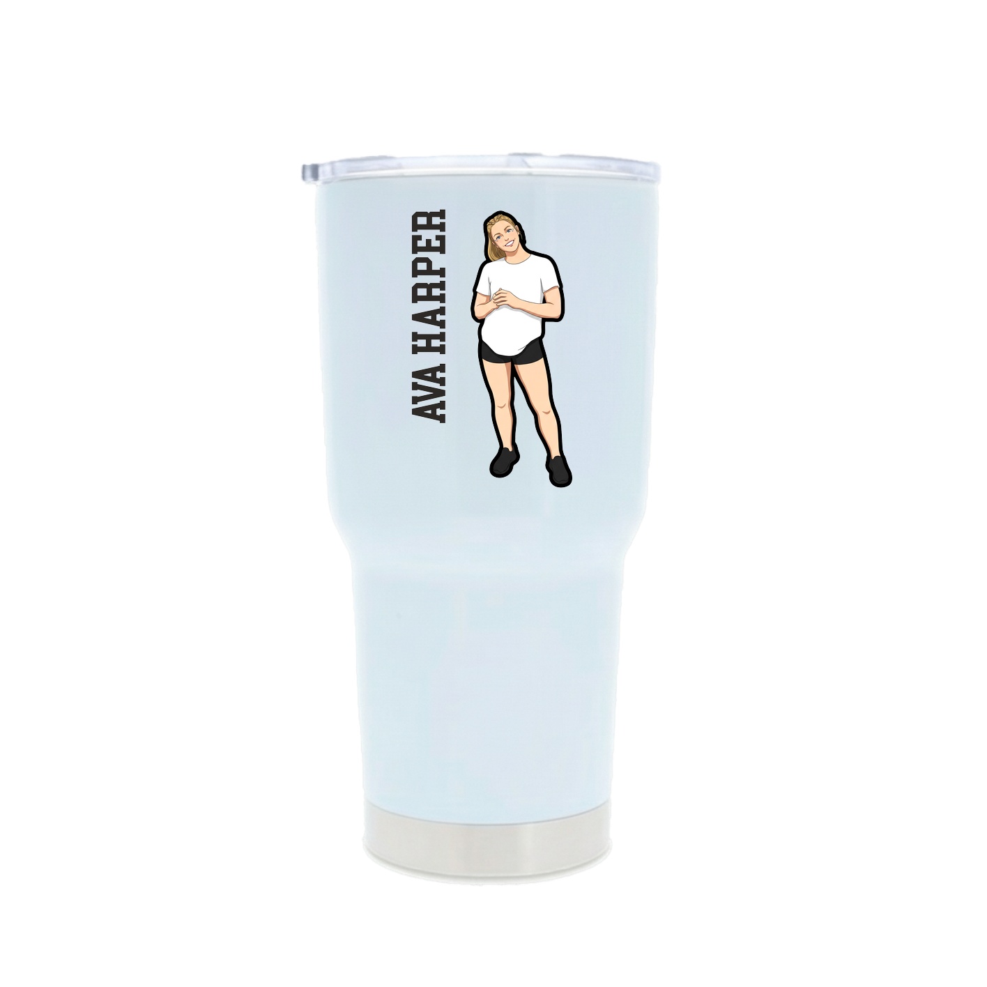 30oz Stainless Steel Tumbler — Name Vertical in White