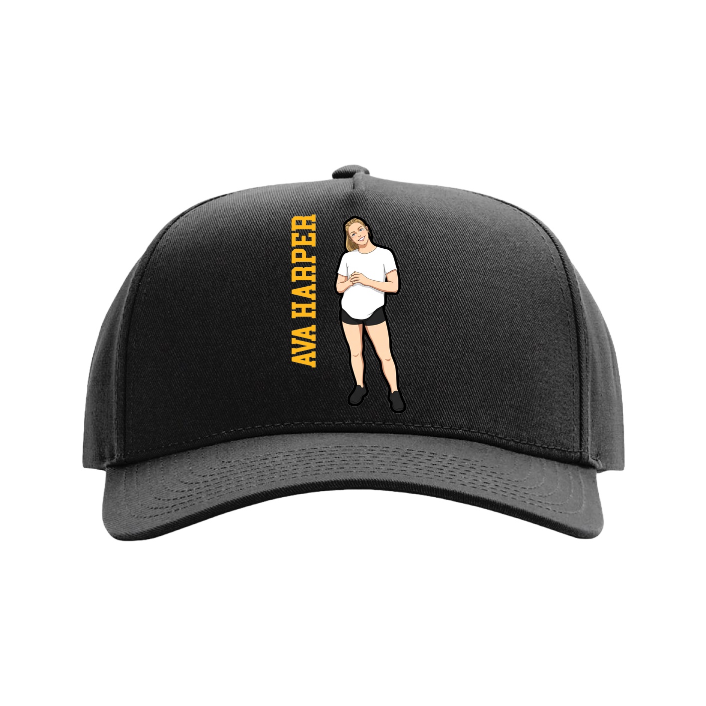 Full Fabric Five-Panel Champ Cap — Name Vertical in Black