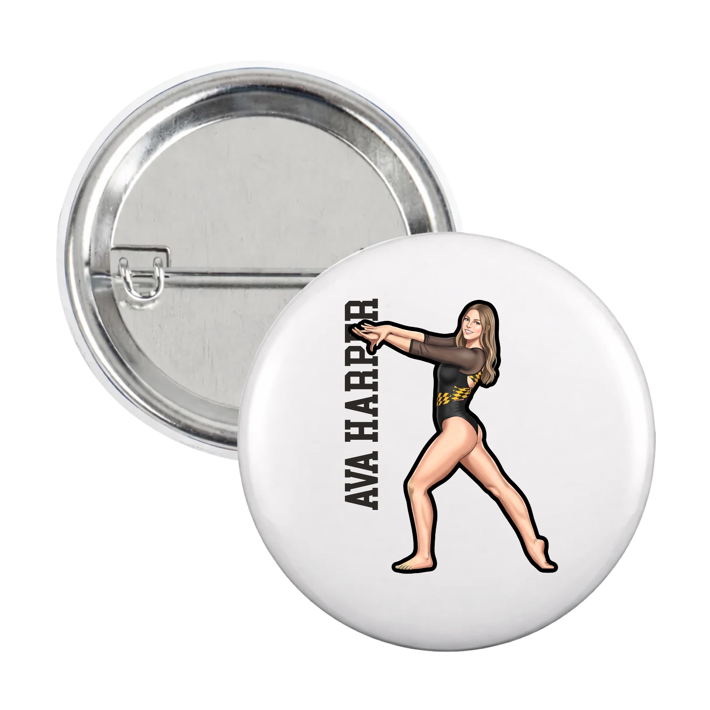 Game Day Button — Name Vertical in White