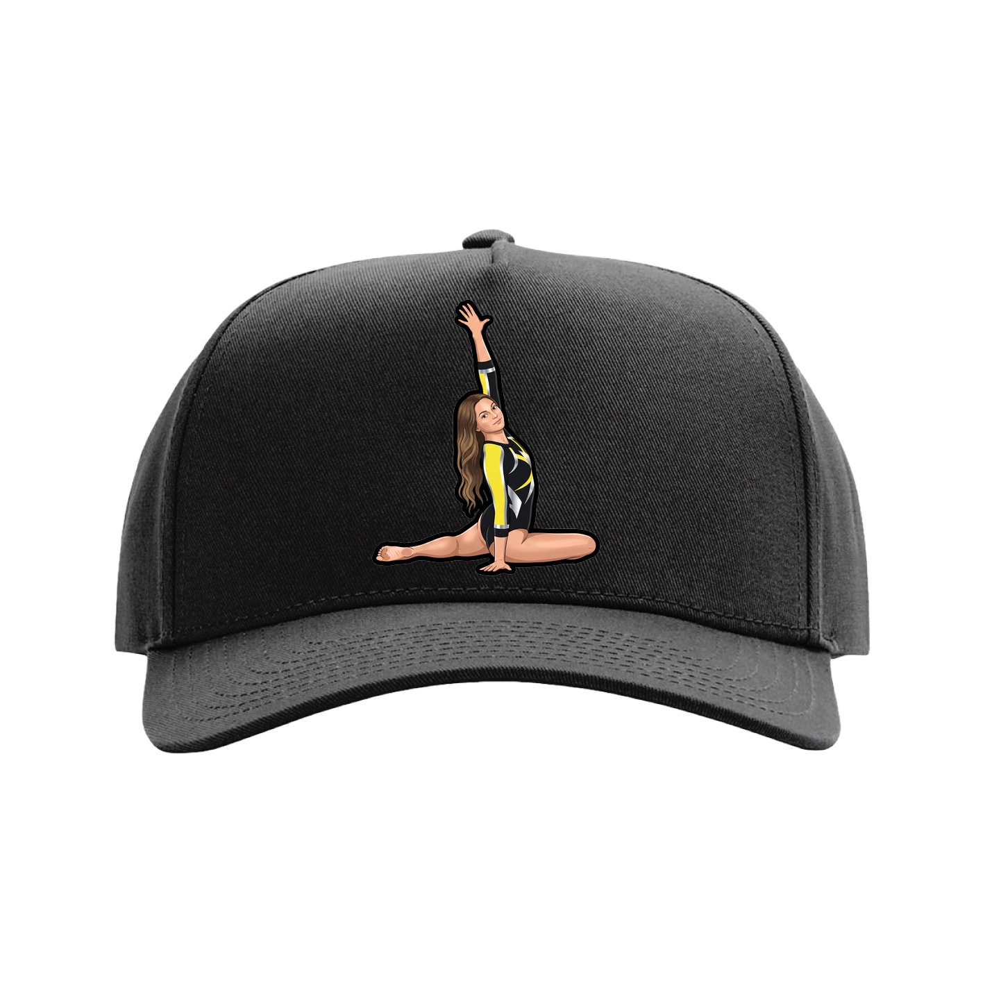 Full Fabric Five-Panel Champ Cap — Name Vertical in Black