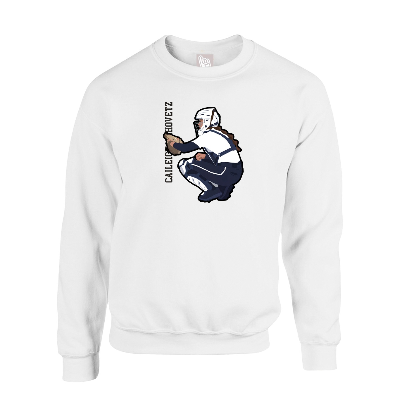 Fleece Crew — Name Vertical in White