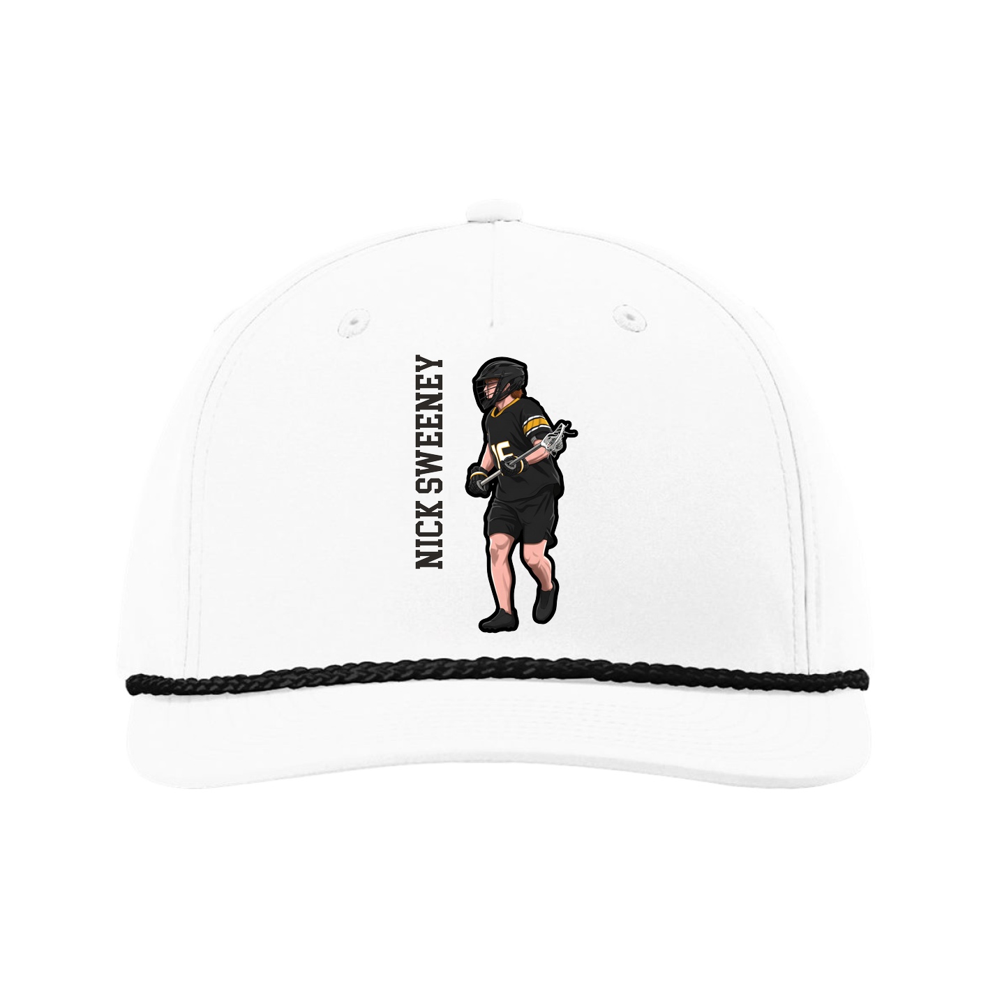 Five-Panel Classic Rope Cap — Name Vertical in White
