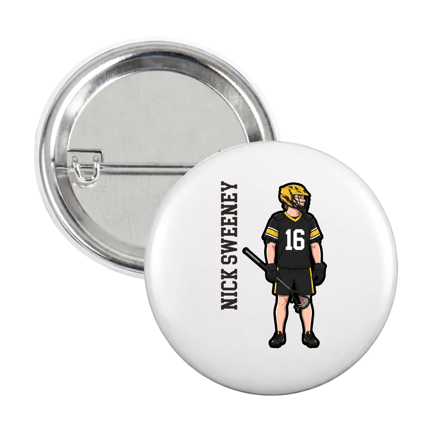 Game Day Button — Name Vertical in White